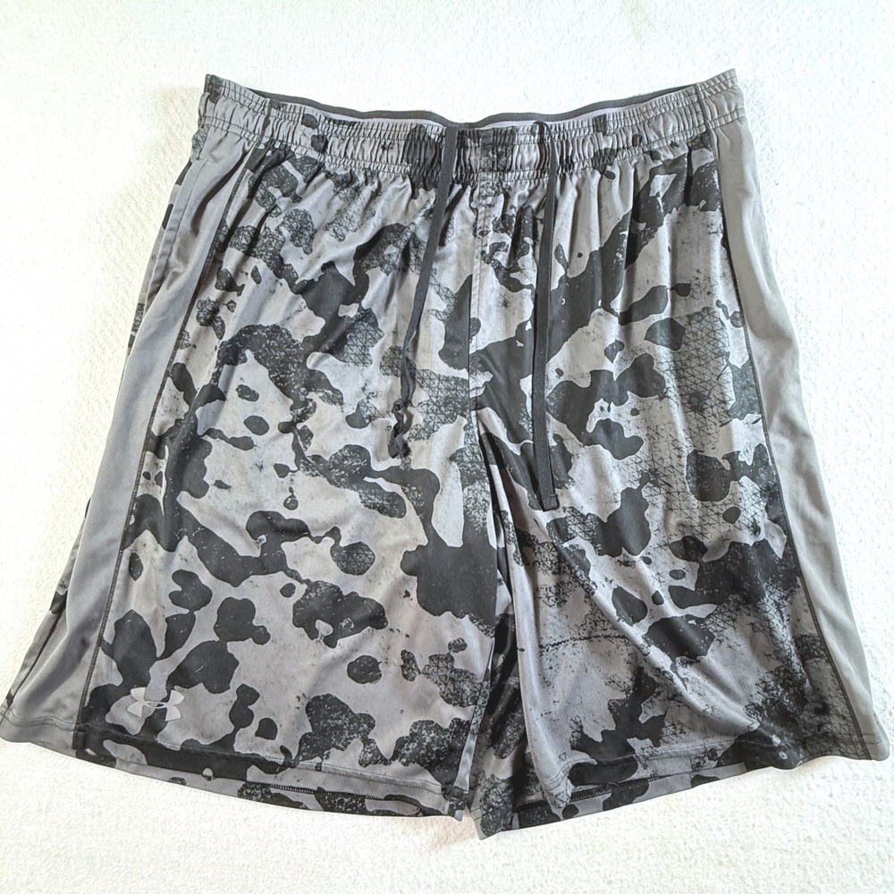 Under Armour Athletic Shorts Mens XL Loose Fit Splatter Camo Gray Black